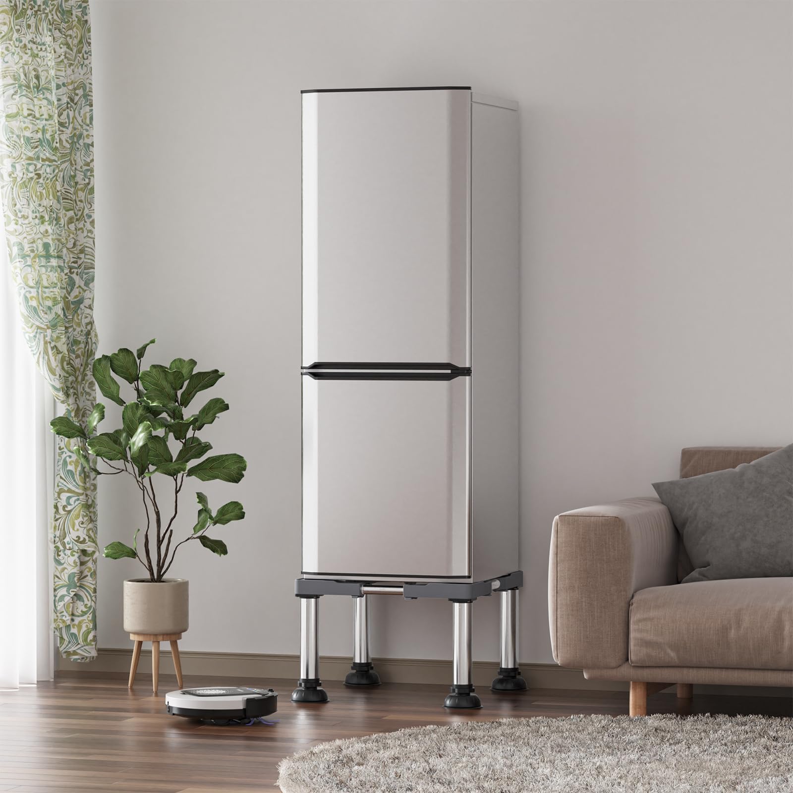 DEWEL Untergestell Kühlschrank Sockel Höhe 30-33cm Multifunktion Sockel 4 Stabile Saugnapf Füße Verstellbare Sockel kühlschrank erhöhung für spülmaschine Gefriertruhe Gefrierschrank Grau