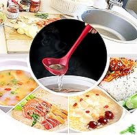 Vista 3 de Juego de 5 cucharones de silicona para sopa, juego de cucharas antiadherentes para el hogar adecuadas para servir y cocinar, silicona roja, azul