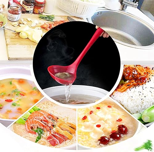 Miniatura 4 de Juego de 5 cucharones de silicona para sopa, juego de cucharas antiadherentes para el hogar adecuadas para servir y cocinar, silicona roja, azul,