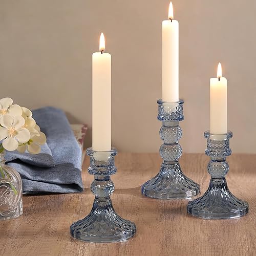 Miniatura 4 de DARJEN Juego de 6 portavelas de cristal azul, portavelas cónicos de 4 pulgadas de alto y 5 pulgadas de alto para candelabros y velas de pilar,