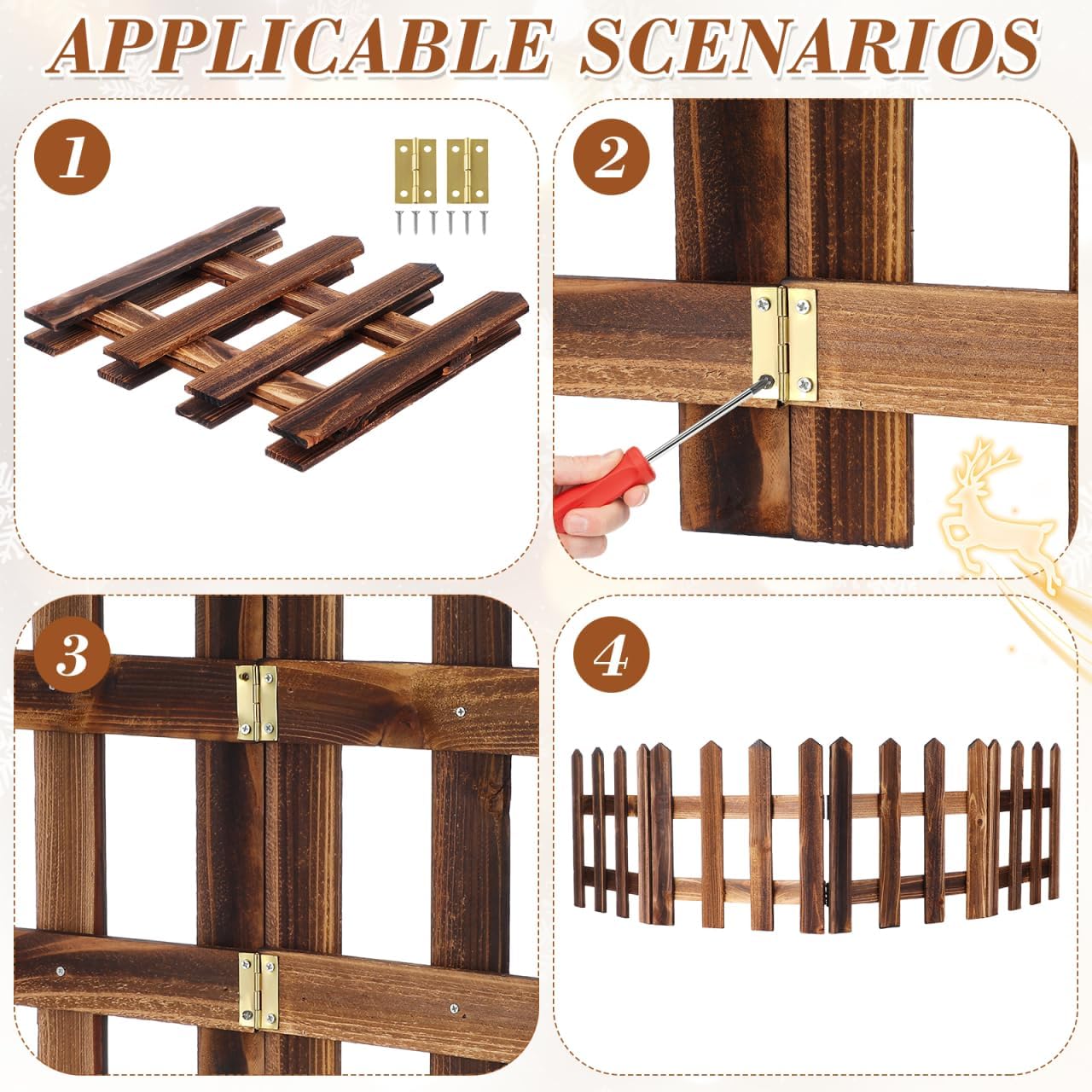 Christmas Tree Fence, Heavy Duty Wooden Christmas Tree Barrier, Thickened Border Decoration Picket, X-Mas Fence Border for Pets Dog Cat Toddler, Suit for Wedding Birthday Party (Brown)