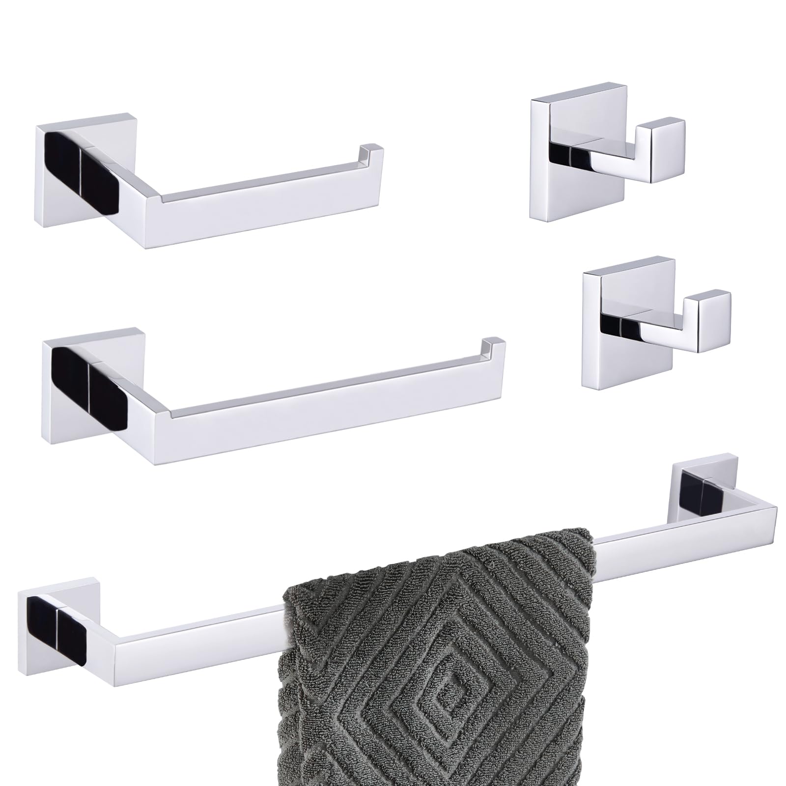 5-teiliges Bad-Accessoire-Set Aus Edelstahl – Handtuchhalter, Haken & Halter In Gebürstetem Nickel