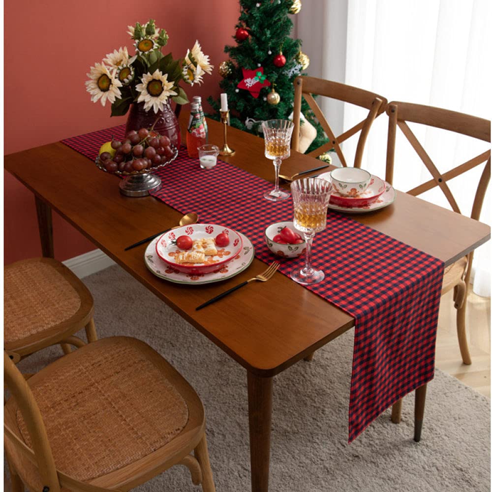 Tapetes para Mesa,Camino De Mesa De Arpillera Caminos De Mesa Navideños Mesa Clásica A Cuadros Rojo Y Negro para Sala De Estar Mesa De Comedor Navideña Fiesta Decoración Navideña, 30X240Cm