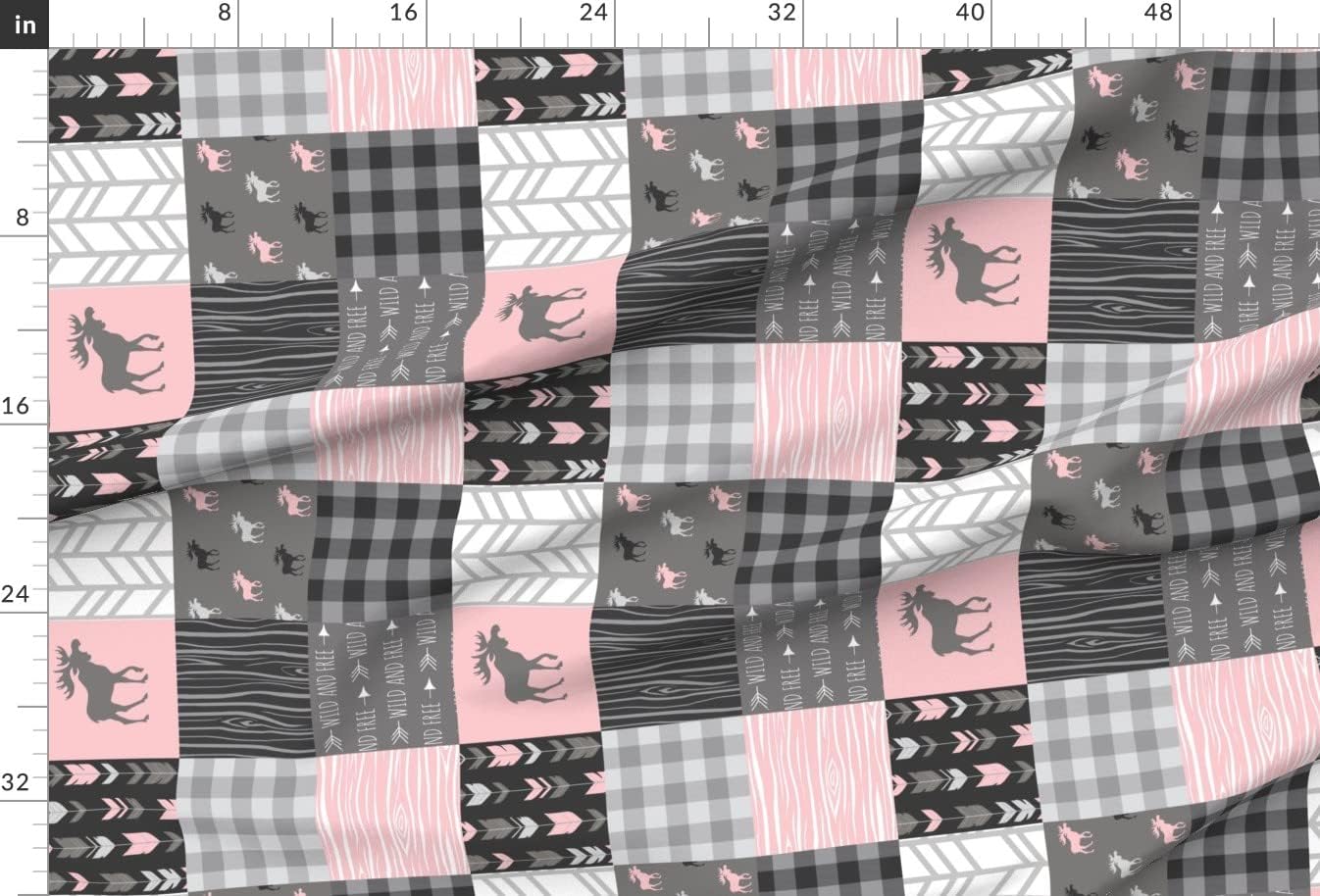 Spoonflower Fabric - Pink Moose Rotated Wholecloth Patchwork Quilt Grey Girl Printed on Minky Fabric by The Yard - Sewing Baby Blankets Quilt Backing Plush
