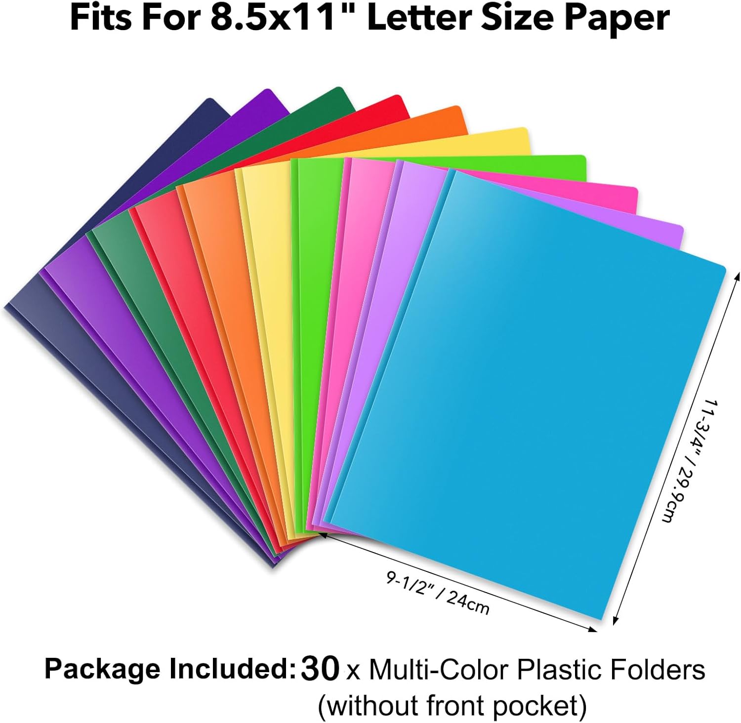 Briartw Heavy Duty Plastic Pocket Folder with Prongs for Letter Size Paper,30 Pack Colors File Folder 2 Pockets and 3 Prongs,As Well As 2 Card Slots,for Office and School Staff or Students