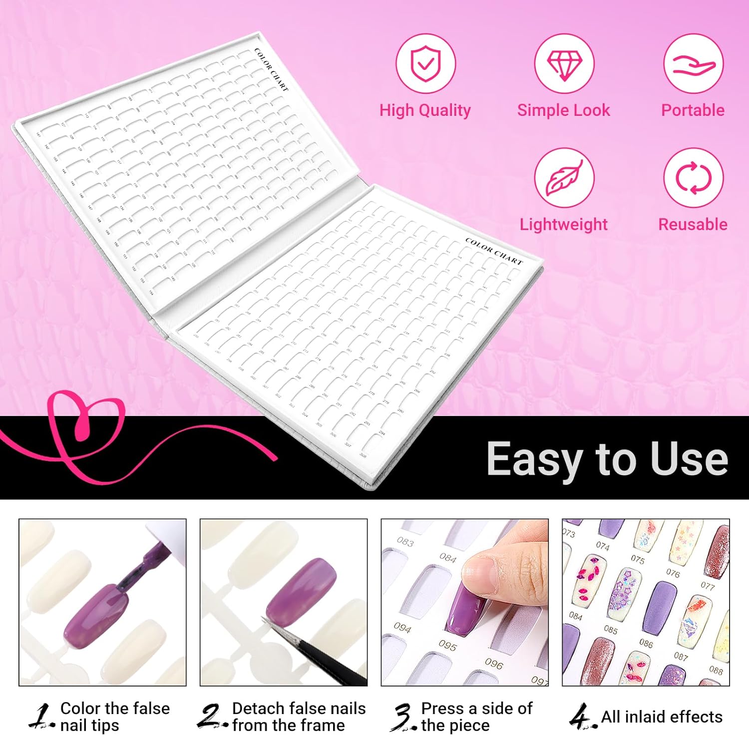 Segbeauty 308 Color Nail Polish Display Book Organizer, Silver Nail Color Swatches Sample Book for Art Salon with 360 False Nails Tips DIY Press On Nails Display Holder Board Cases Storage Stand
