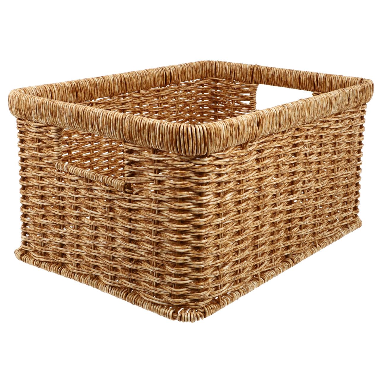 Hemobllo Aufbewahrungskorb Kunststoff Rattanoptik 34cm Hellbraun Rund für Haushalt Bad Büro Vielseitiger Wäschekorb