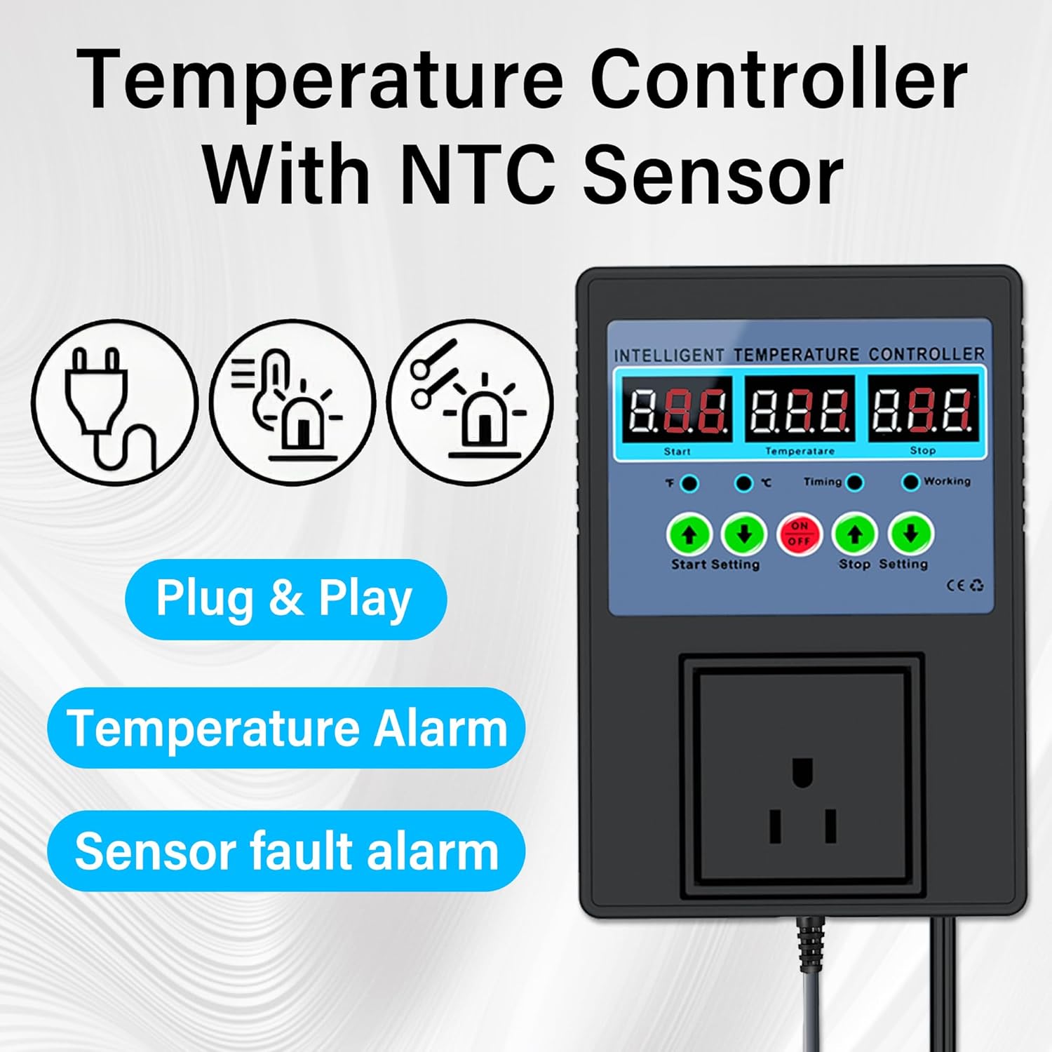 TempMaster Digital Temperature Controller Outlet,Heating & Cooling Thermostat with Dual Relay 15A 3300W,-20~120℉ Incubator Thermostat with Waterproof Probe,Temperature Control Switch for Reptile Tank