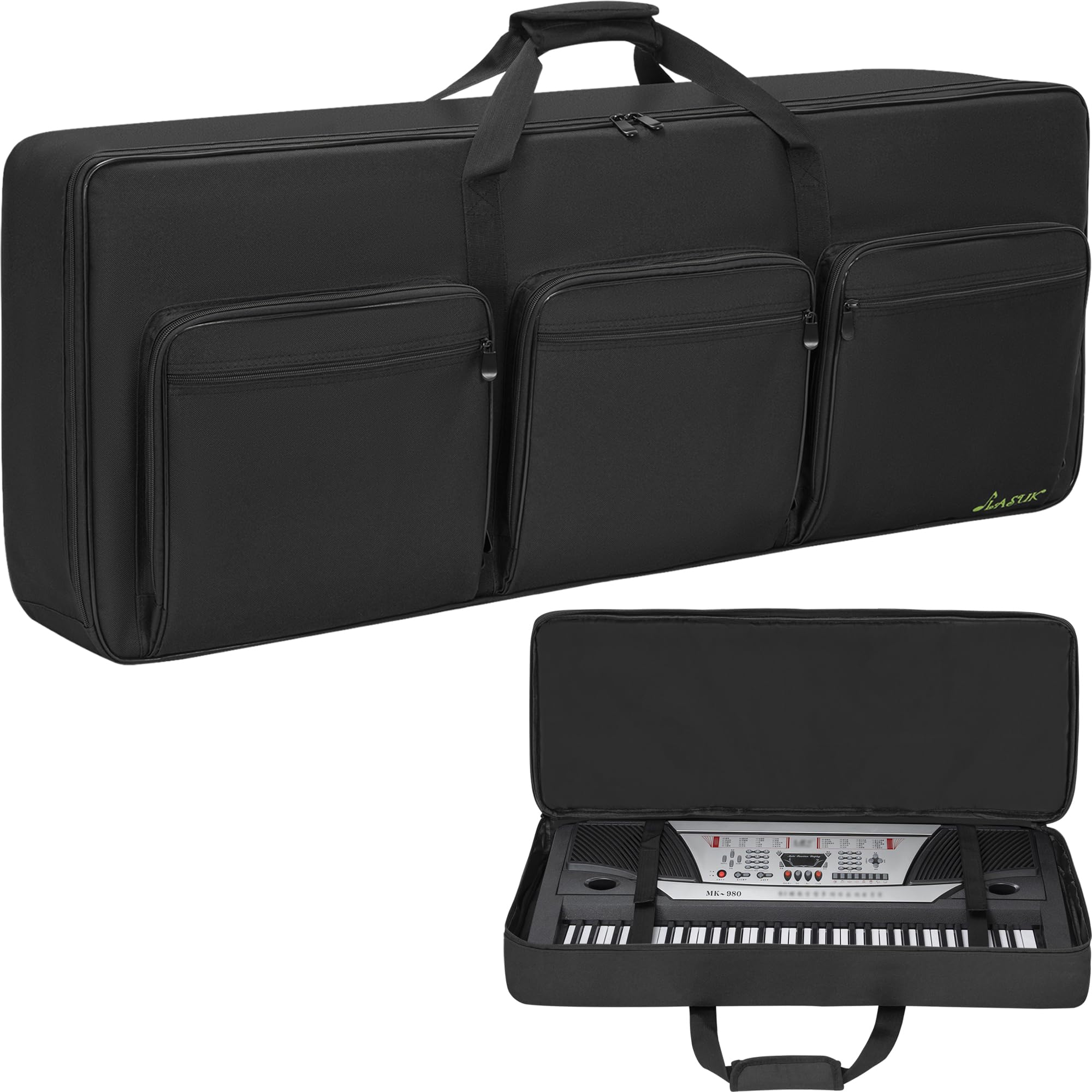 OUUTMEE - Bolsa para teclado piano electrónico (61 teclas, 103 x 38 x 13 cm) | Funda de transporte con correa para el hombro, 6 bolsillos para accesorios, para piano eléctrico