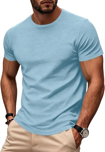FQZWONG Mens Short Sleeve Shirts Summer Lightweight Solid Crewneck Tee Casual Moisture Wicking Basic Tops Slim Fit T-Shirts