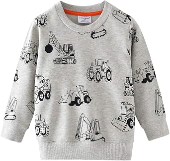 Little Hand Boys Jumper Digger Dinosaur Sweatshirt Kids Cute Cotton Long Sleeve Tops T-Shirt Toddler Clothes for Age 1-7 Years