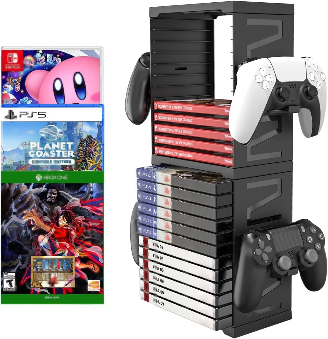 – FC22 Game Storage Tower Universal Video Game Storage,Game Card Box Holder Vertical Stand for 24 Games Storage ABS Stand Compatible with PS5 PS4 Xbox Nintendo Switch Games Gamer Gifts