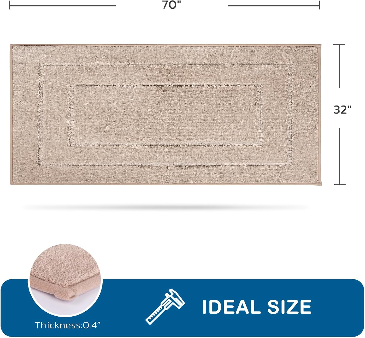 purrugs machine washable kitchen runner rug 32" x 70", non-slip/skid hallway runner rug, super absorbent soft area rug for kitchen, hallway & laundry, rolled packaging, beige beige 32" x 70"