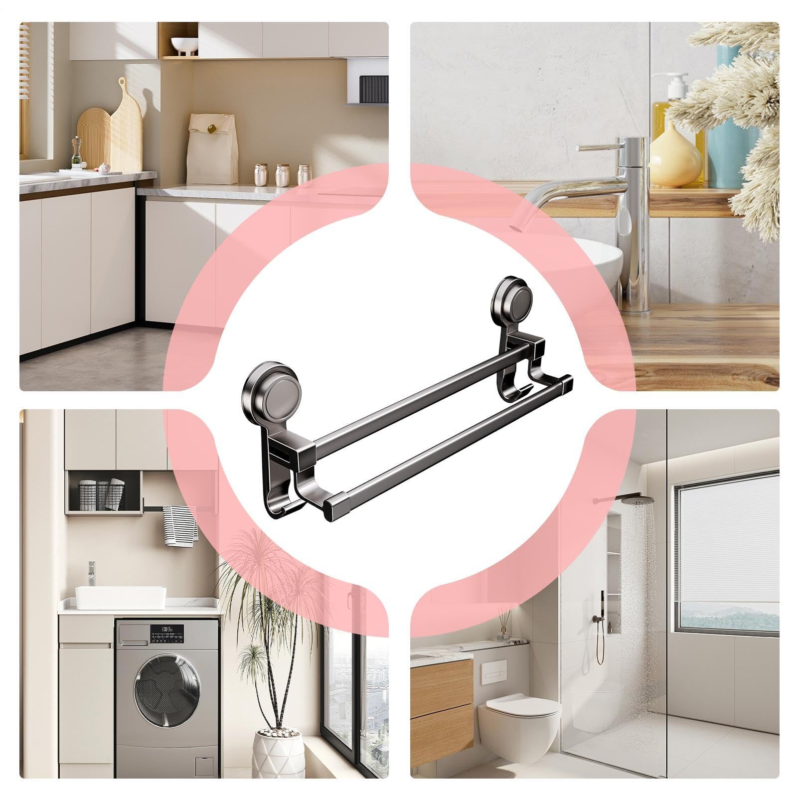 Barra Para Toallas De Soporte Sin Taladros Con Dos Ganchos | Portatoallas Sin Perforación para Apartamento Casa Baño Espejo Azulejo Pared Lisa