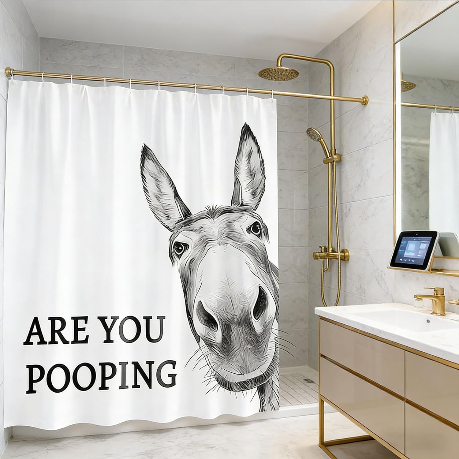 Donkey Shower Curtain - Waterproof Animal Bathroom Decor, Funny Shower Curtain with 12 Hooks for Apartment Home Restroom Decoration (A)
