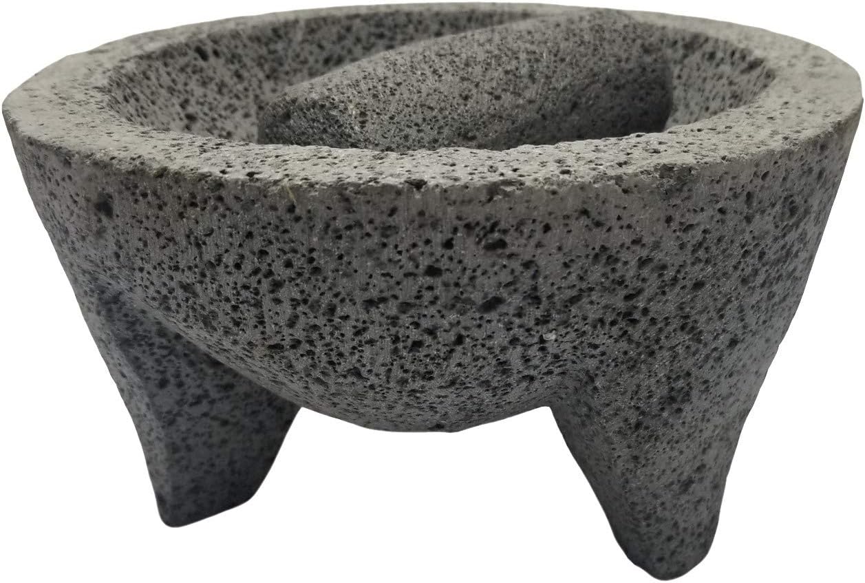 Made in Mexico Genuine Mexican Manual Guacamole Salsa Maker Volcanic Lava Rock Stone Molcajete/Tejolote Mortar and Pestle Herbs Spices Grains 8" Large