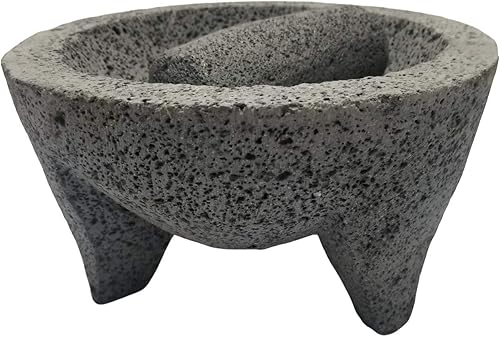 Miniatura 2 de Hecho en México Genuino Mexicano Manual Guacamole Salsa Maker Volcánica Piedra de lava Molcajete/Tejolote Mortero y Maja Hierbas Especias Granos 8"