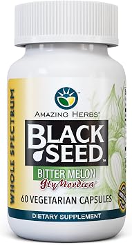 Amazing Herbs Black Seed Oil Capsules with GlyMordica - 60 Count