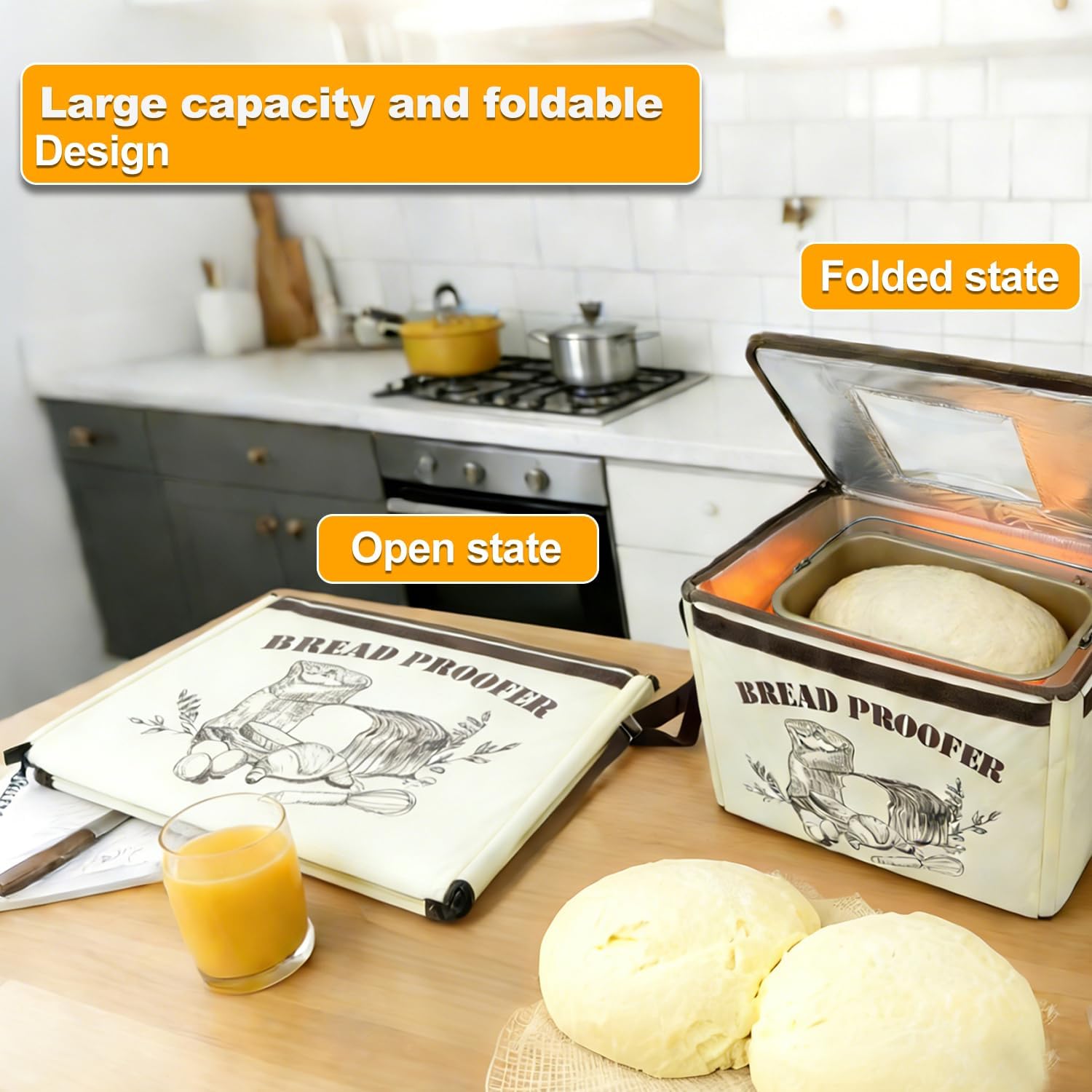 Folding Bread Proofing Box, Bread Proofer with 50-113℉ Temp Control & 48H Timer, Dough Proofing Warming Box for Sourdough, Bread Baking, Pizza, Yogurt, Kombucha
