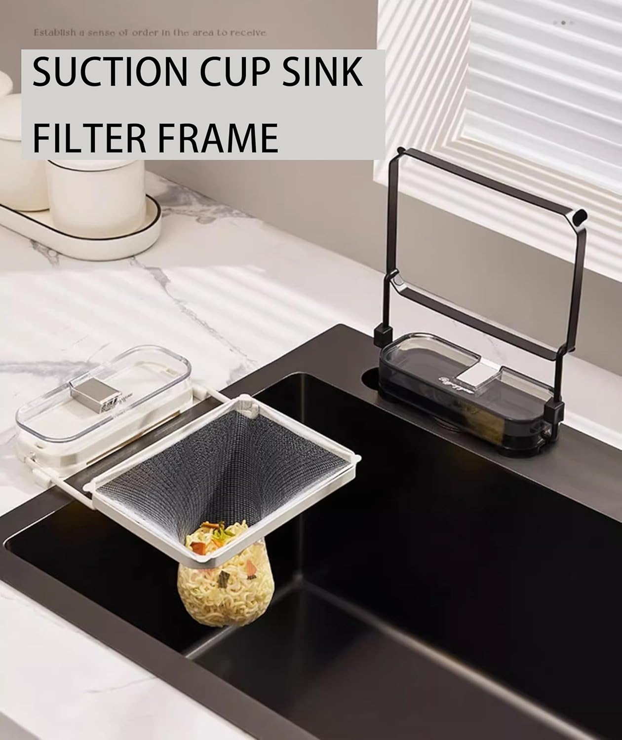 Suction Cup Sink Strainer with Mesh Bag Drainer Basket, Includes 50 Filter Screens (yellow)