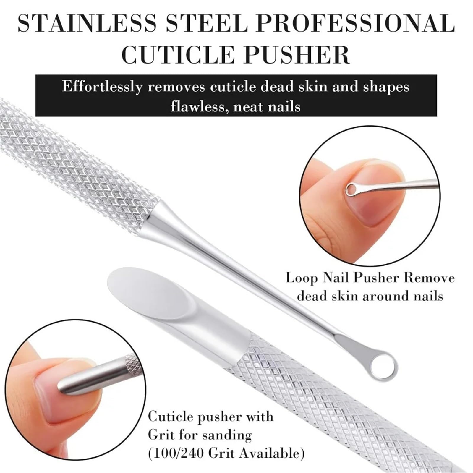 Spingi Cuticole 1 pz. Spingipelle Per Pelle Morta | Con lime for unghie a grana 100#/240#, strumenti for manicure rotondi in acciaio inossidabile