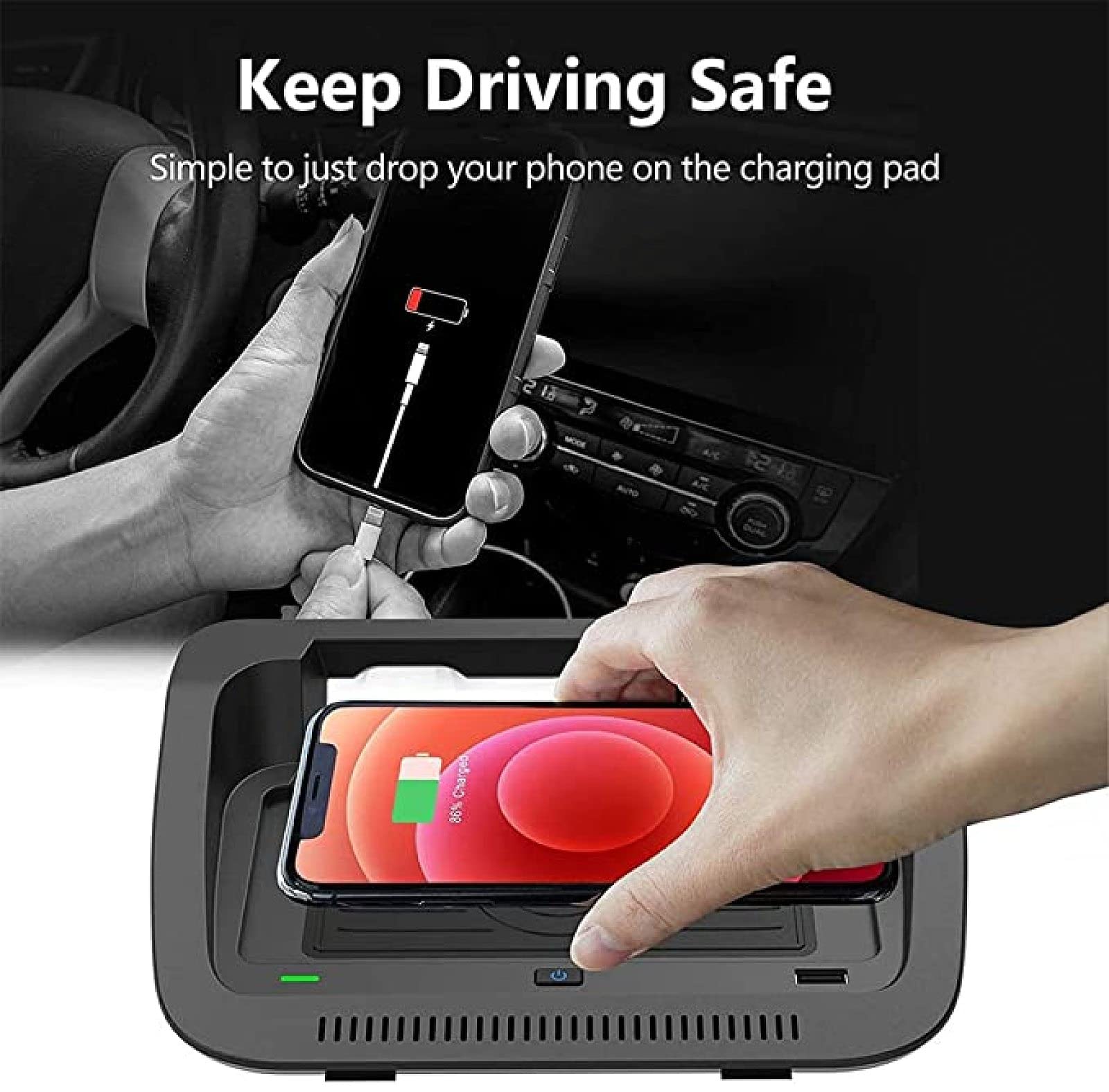 Cargador de coche inalámbrico Qi de 15 W, [sensor electromagnético] Almohadilla de carga inalámbrica para teléfono de coche rápido para toyota RAV4 2019 2020 2021 Panel de accesorios de consola