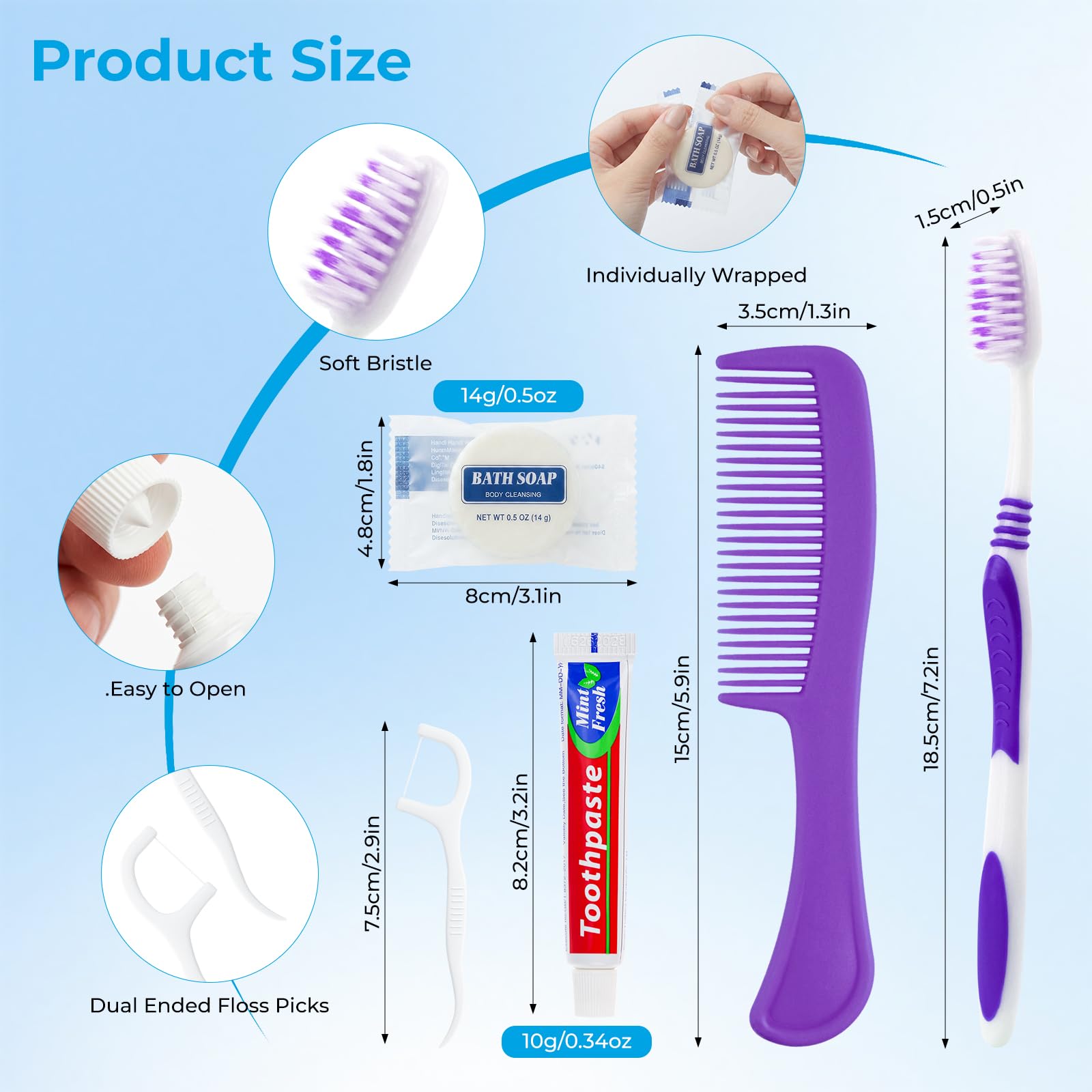 Spazzolini usa e getta, dentifricio, filo interdentale, pettine e sapone in | Filo interdentale, sapone da bar confezionato singolarmente, kit di igiene di base, per viaggi, hotel, campeggio, donazioni