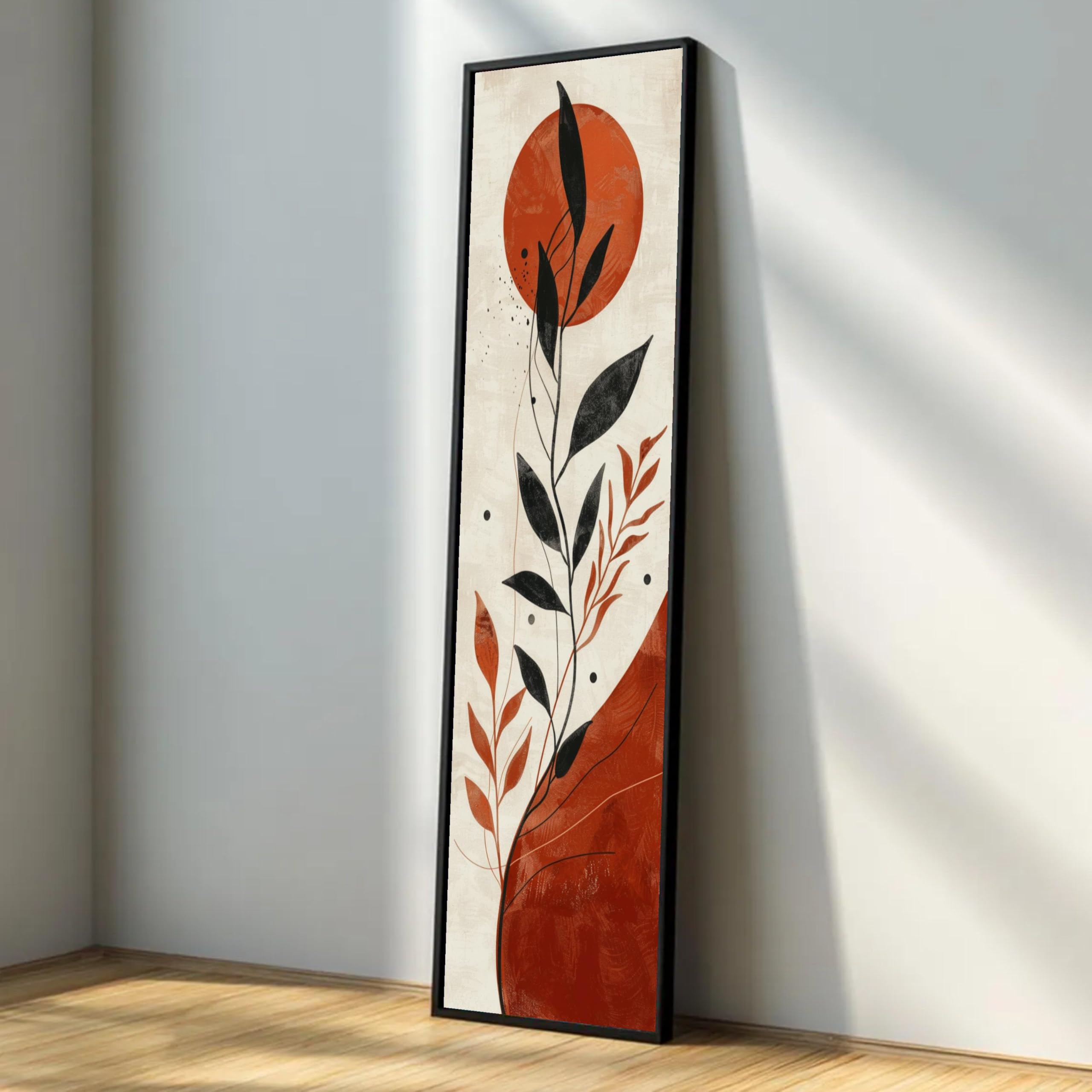 LMYCHENG Abstract Botanical Canvas Wall Art, Leaf Silhouettes, Earth Tone Bohemian Home Decor, Minimalist Plant Print Painting(20x60cm/Internal Frame)