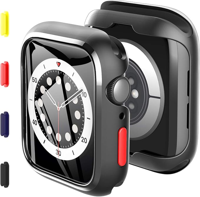 KKM Pellicola Protettiva Compatibile con Apple Watch SE Series 6 Series 5  44mm Cover, Vetro Temperato Custodia,2 Pack, Bottoni Colorati Sostituibili,  Copertura Protettiva a Tutto Tondo-Nero : Amazon.it: Elettronica