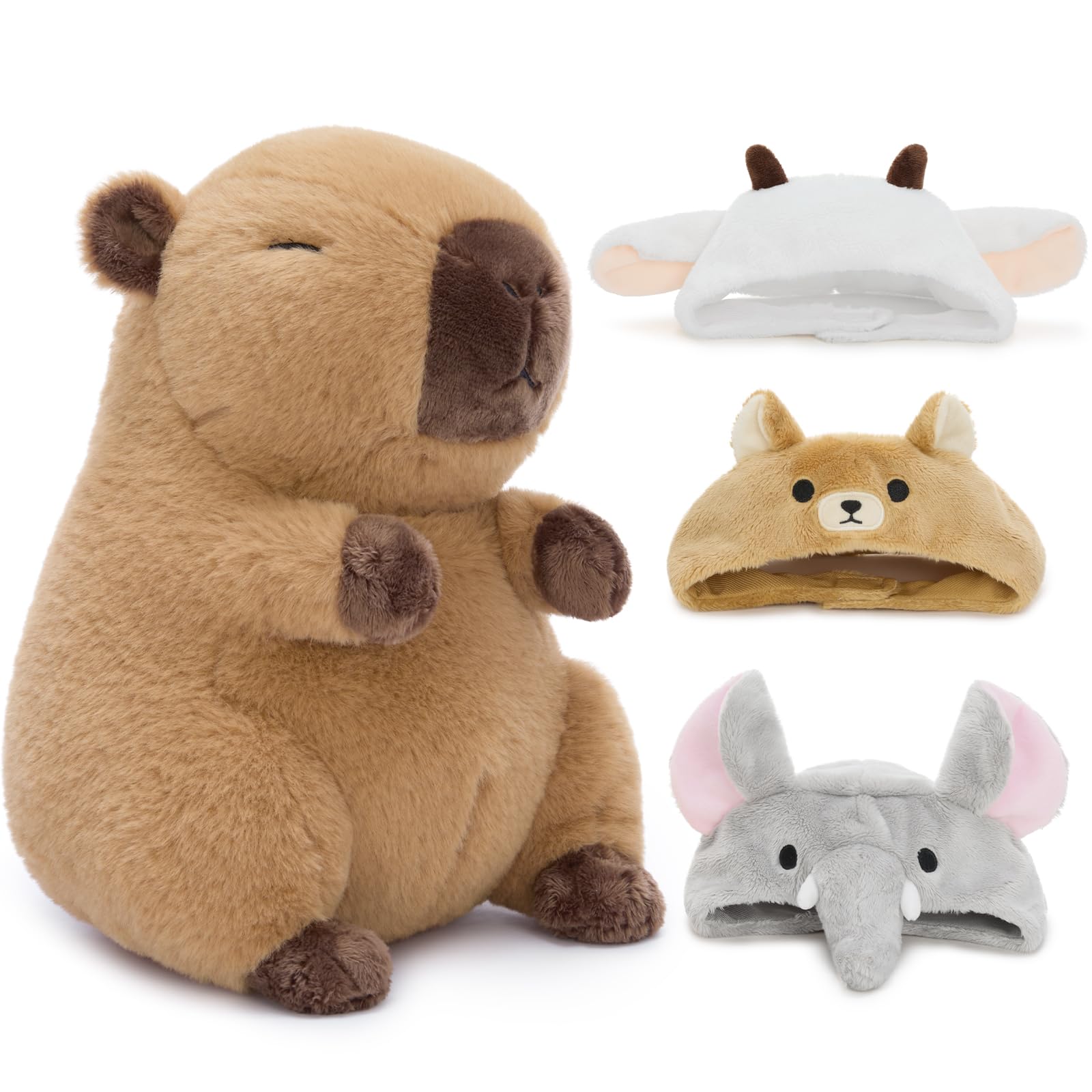 MorisMos 26cm Capybara Soft Toy with 3 Headwear, Adorable Capybara Teddy Plush, for Kids Teenagers Birthday, Playtime, Home Decoration — image 1