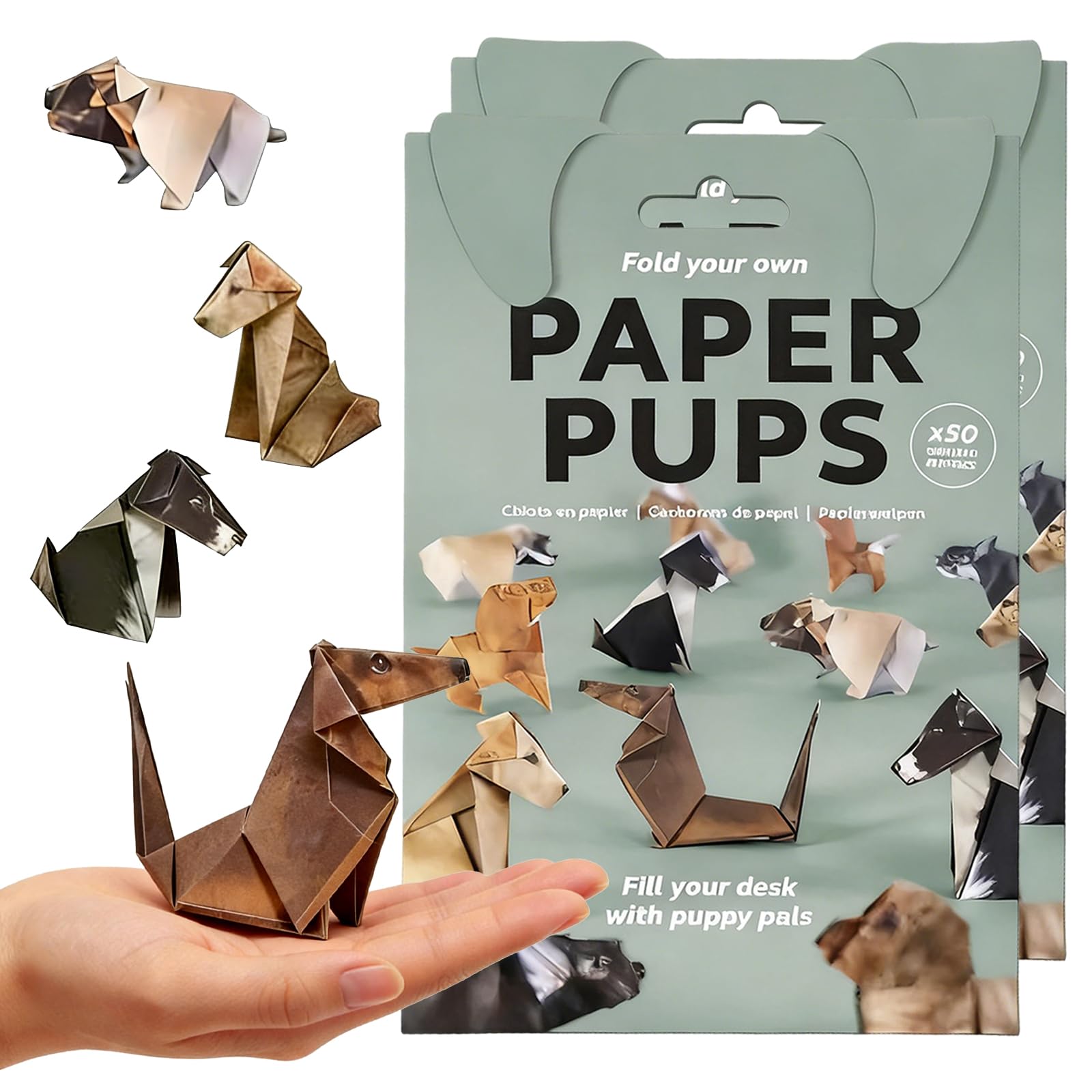 Rthynti Paper Cats Origami Kit, 100Pcs DIY 3D Fold Your Own Paper Cat Figures, Origami Cats Kit for Adults Kids Animal Lovers, Gift & Desk Decoration (Dog)