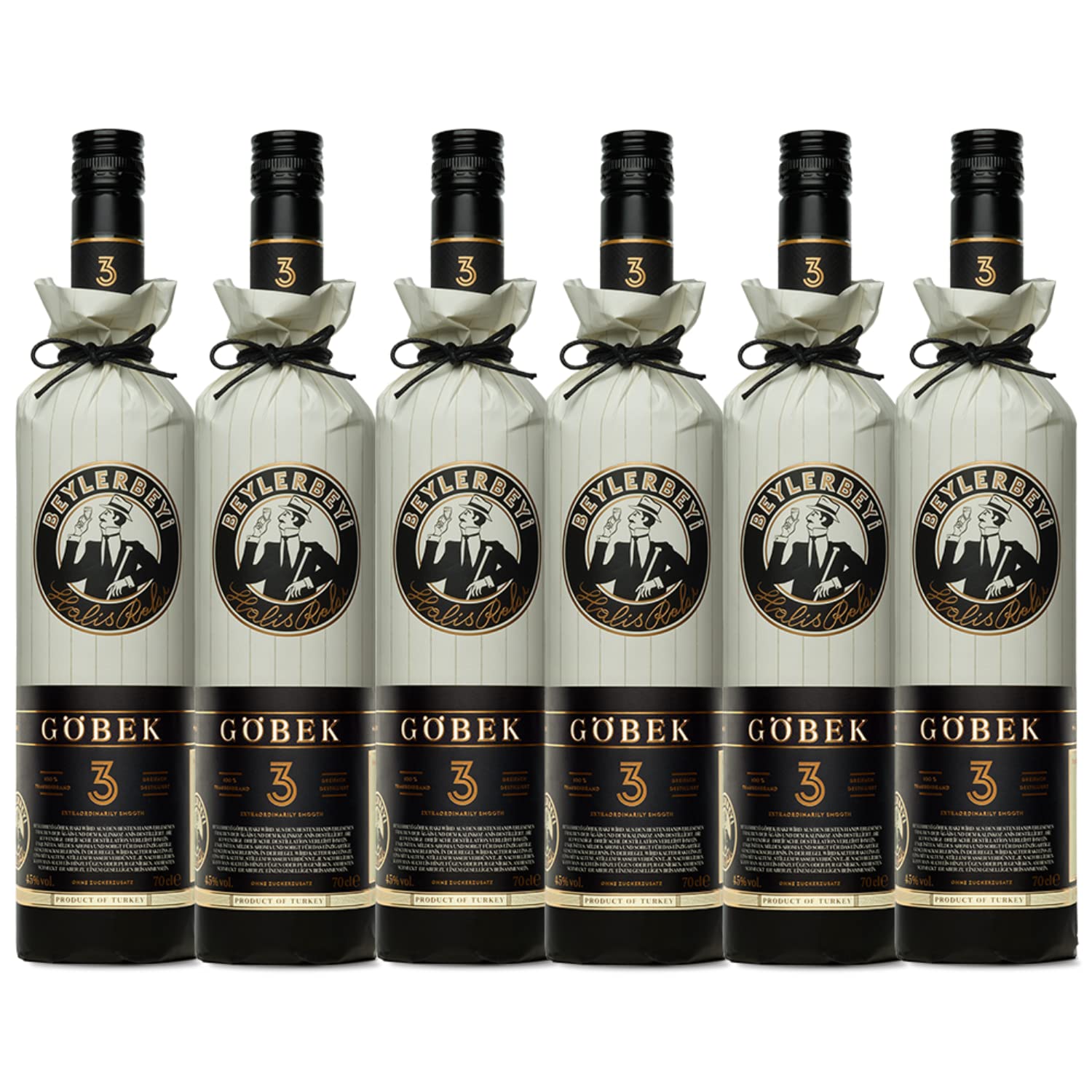 RAKI - Beylerbeyi Göbek Raki 6 x 70cl | Türkischer Brandy mit Anis aromatisiert - 100% frische Weintrauben - Ohne Zuckerzusatz | Dreifache Destillation - Alkoholgehalt 45%