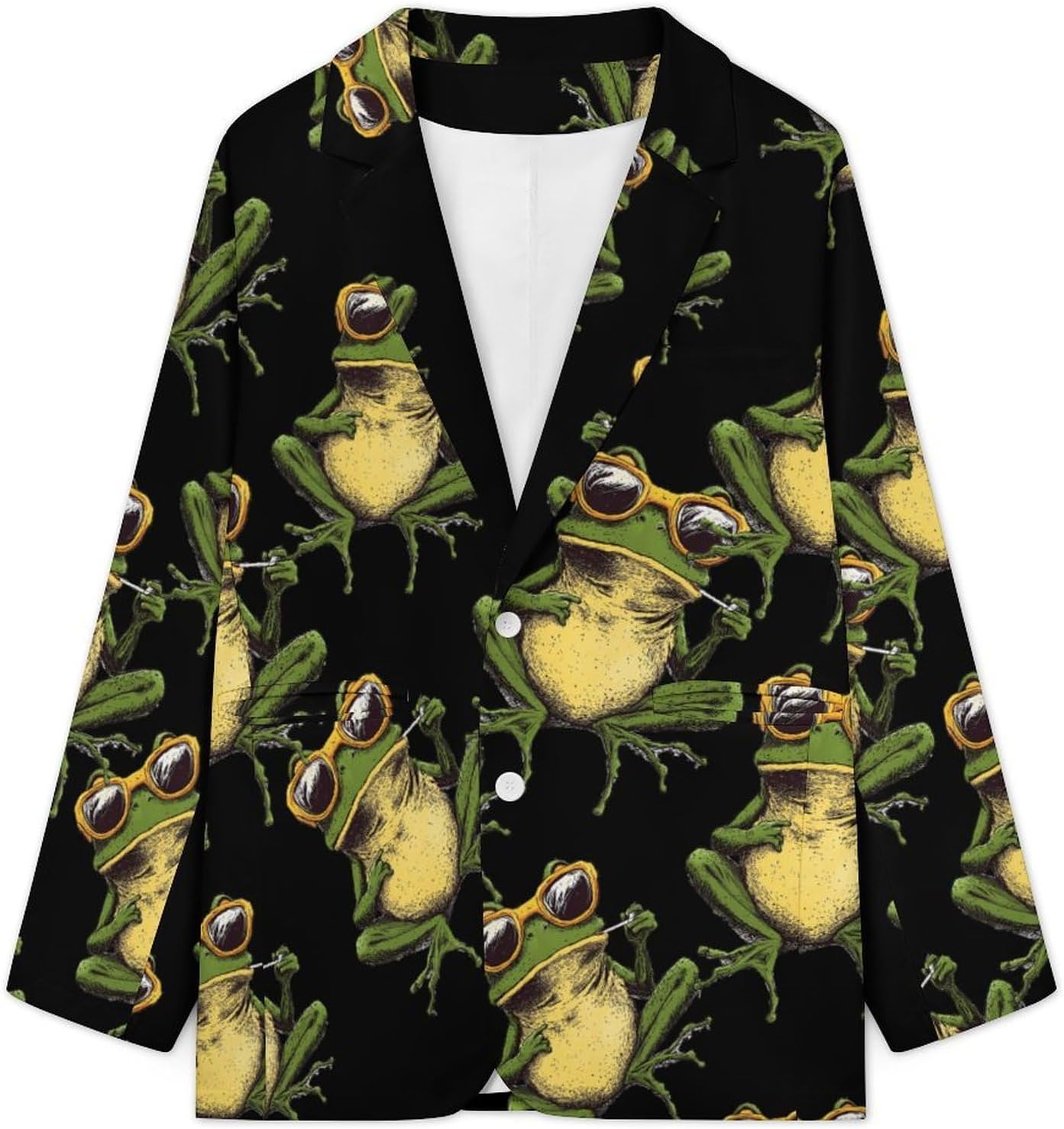 Green Frogs with Cigarette Suits Blazer for Men Casual Buttons Lapel Jacket Sport Coat