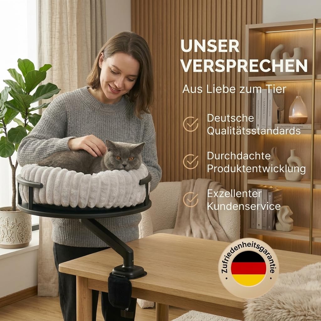 Katzenbett LEVI | Katzenbett Schreibtisch | Katzenplattform | Für Tische und Fenstersims | Inkl. 2 Betten | Cord-Design Grau | Robust und modern (Schwarz)