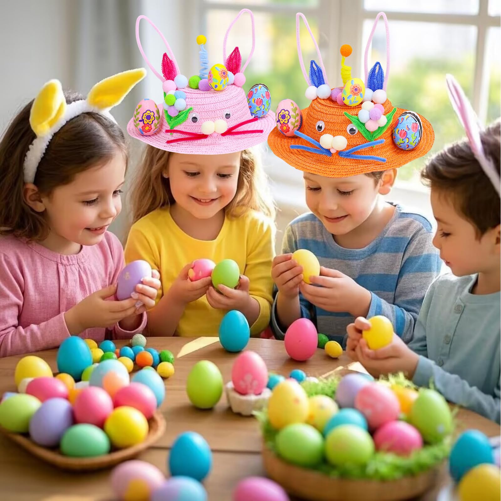Easter Hat Making Kit Creative Bonnet Hat for Kids,Handmade Funny Easter Hat for Easter Children's Craft,Easter Bonnet Kit Make Your Own Bonnet Hat,Chicks Eggs Decorations Kit for Easter Party Favors - Image 2