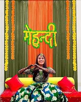 Special You Mehendi decoration items for home, Green & Orange background cloth for decoration, Haldi Mehndi decoration items for marriage, Wedding decorations item - 11 Pcs