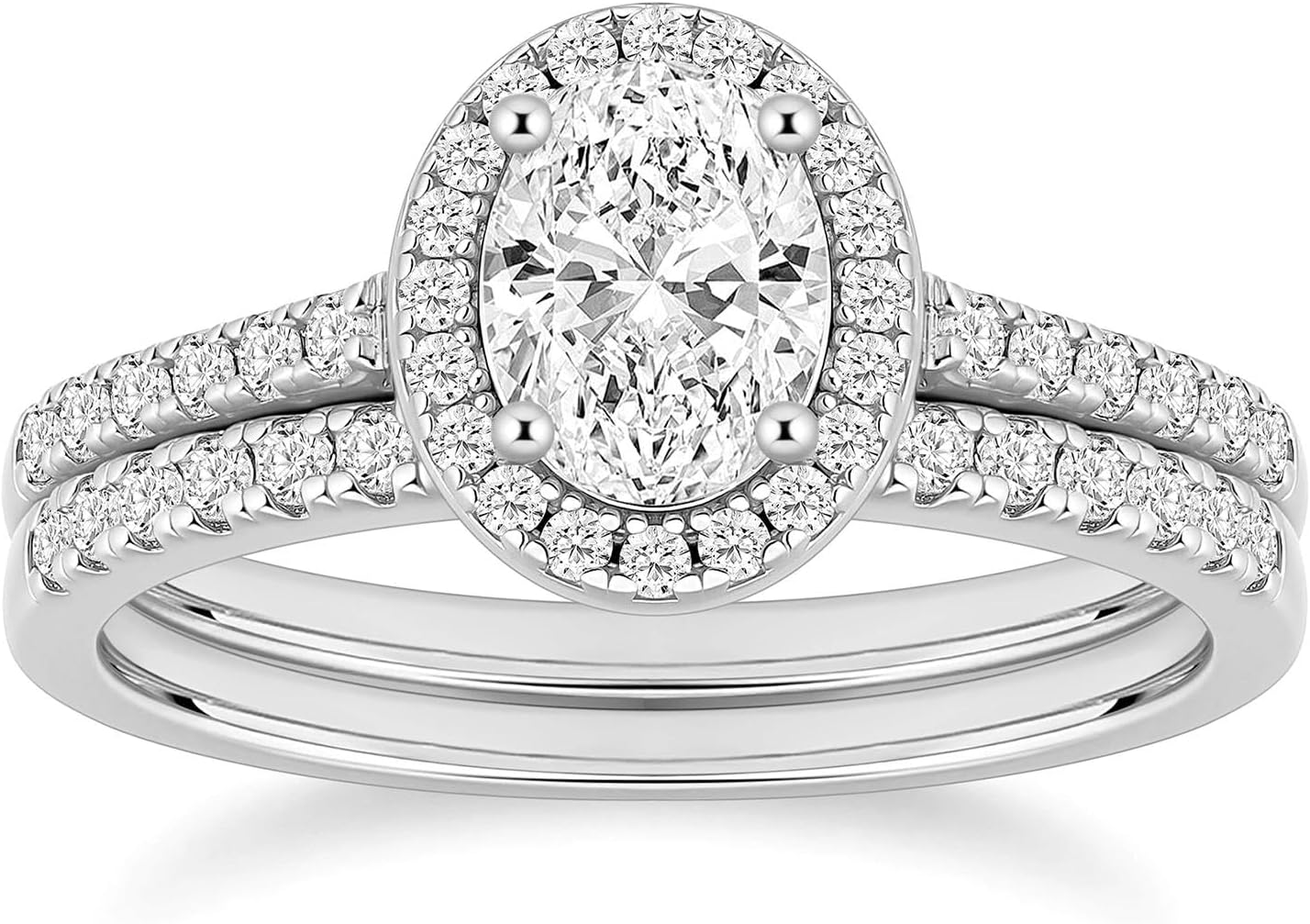 EAMTI 1.5CT 925 Sterling Silver Cubic Zirconia Bridal Rings Sets Oval Cut CZ Engagement Rings Wedding Band For Women Size 4-10