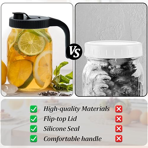 Miniatura 5 de 2 tapas de tarro Mason con asa, tapa hermética a prueba de fugas, tapa abatible, reutilizable, de boca ancha, para beber y almacenar alimentos