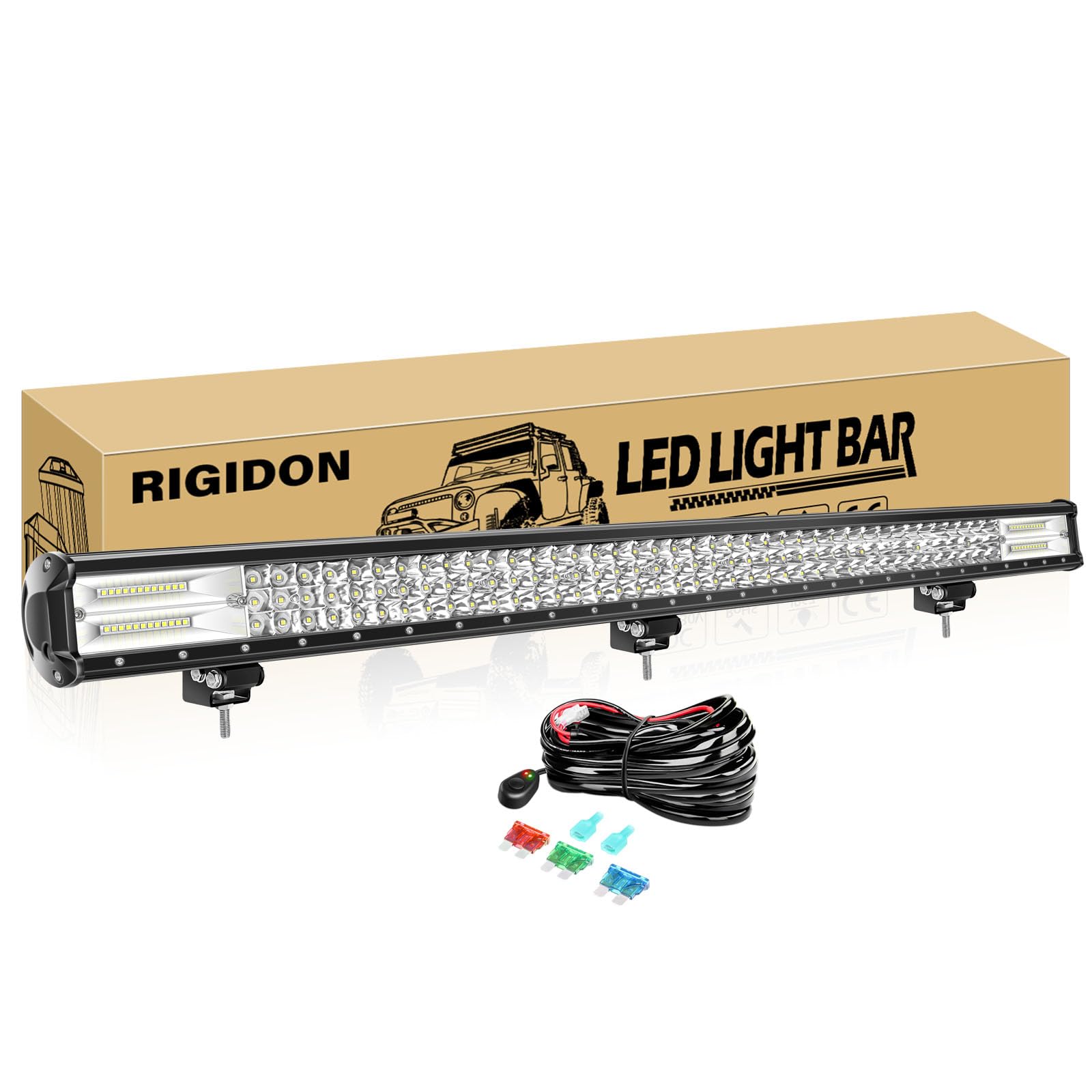 RIGIDON 45 Inch 612W Light Bar With Wire Harness, Triple Row Flood Spot Combo 61200LM LED Light Bar Waterproof Driving Boat Road LED Work Light For - View #7