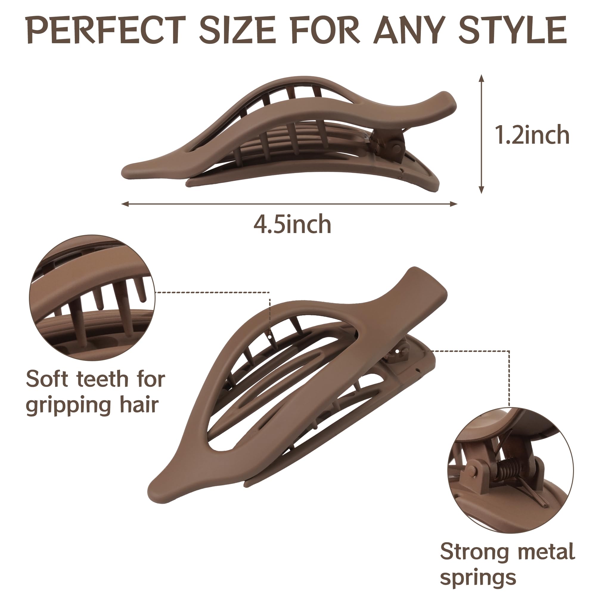 JOYOYO 4 Pcs Hair Claw Clips Flat Claw Clips for Women and Girls Lightweight Non-slip with Comb Teeth Strong Hold Large Size 4.5 Inch - Image 2