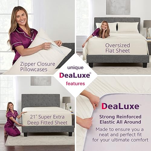 Miniatura 40 de Juego de sábanas de tamaño matrimonial – Juego de sábanas de bolsillo profundo – Juego de 4 piezas con sábana bajera de 21 pulgadas, sábana encimera