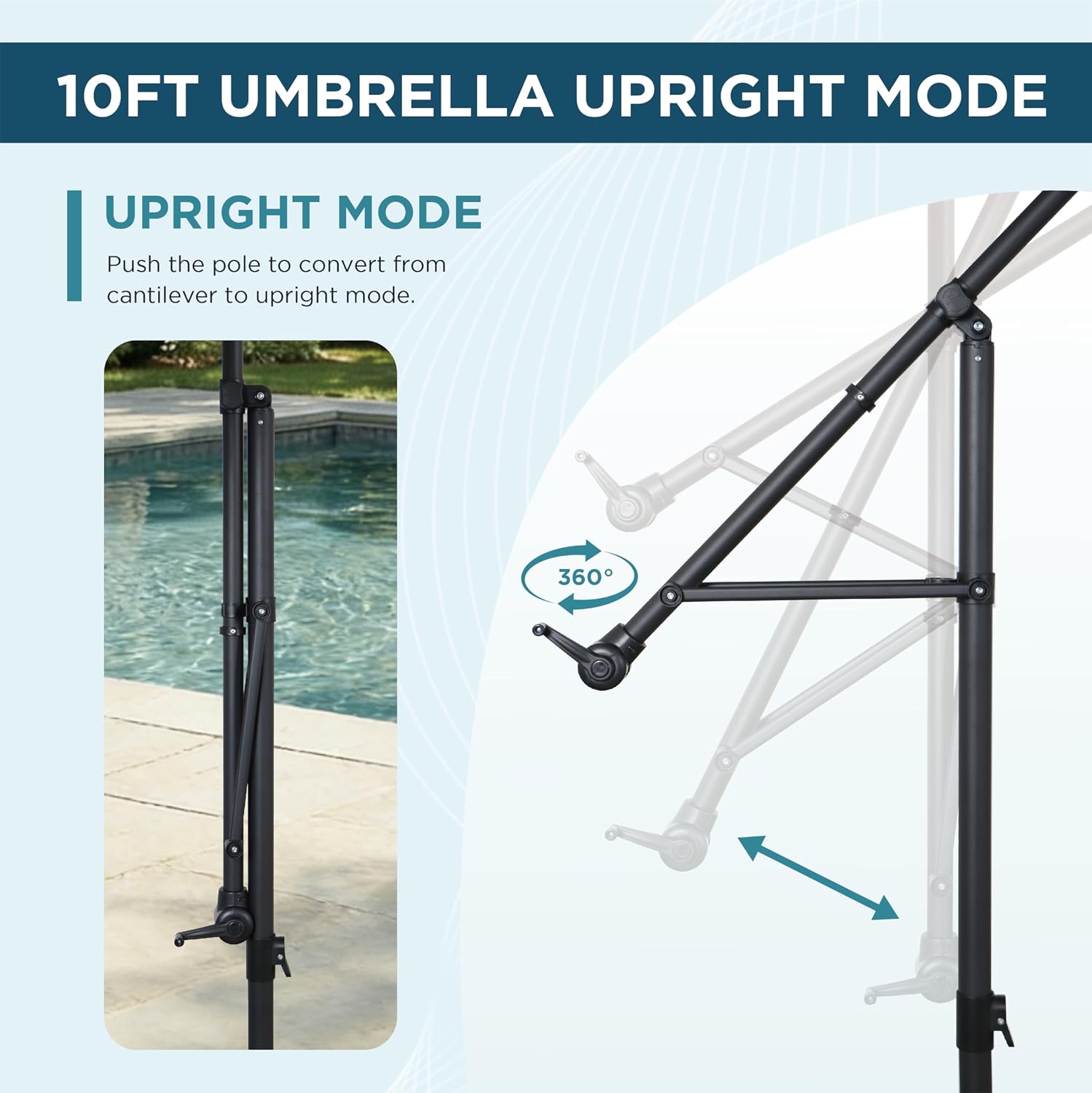 10FT 2-in-1 Outdoor Patio Umbrella, Cantilever/Straight Pole Dual-Mode with Infinite Tilt & 360° Swivel, 6 Ribs, Water-Repellent for Garden, Deck, Poolside & Backyard