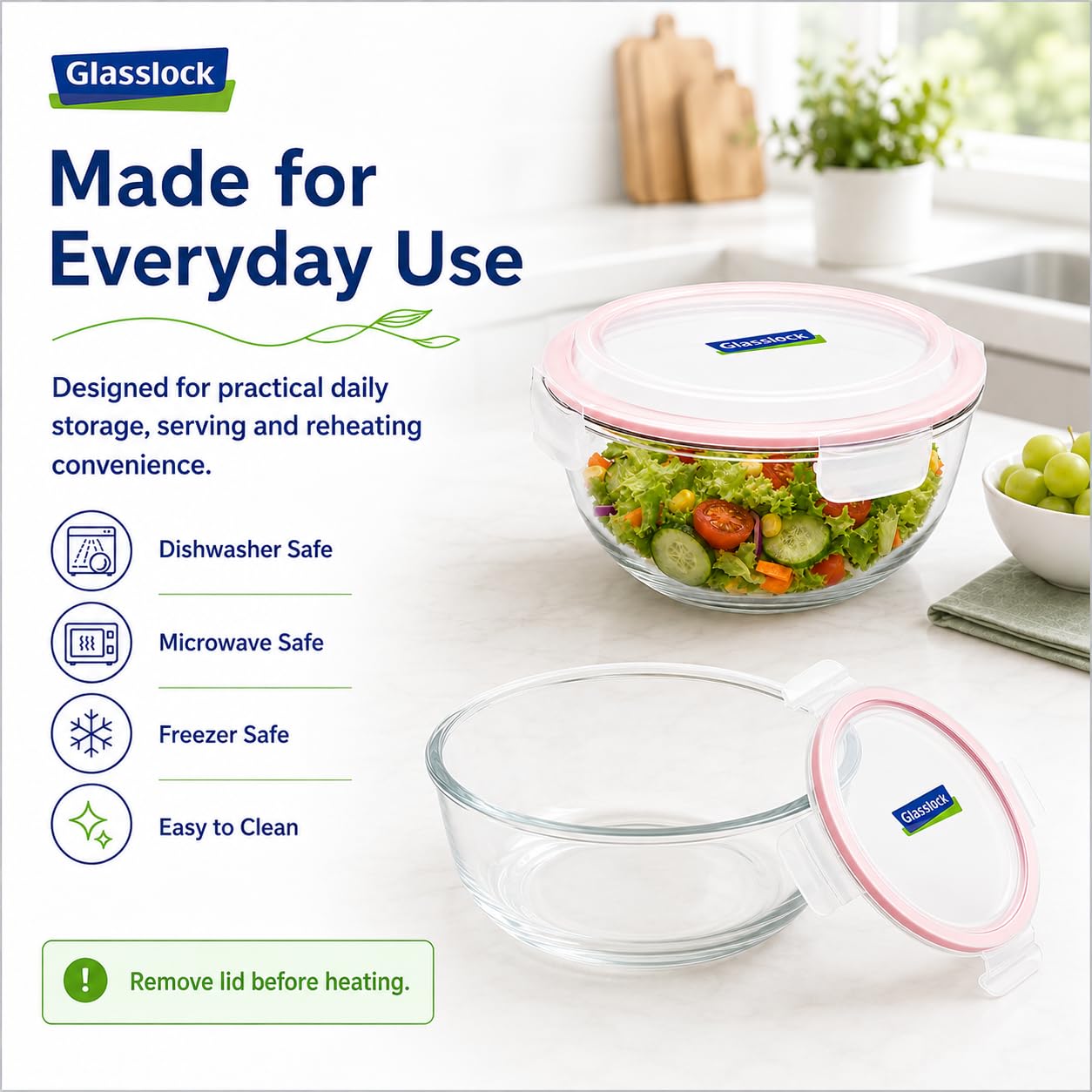 Glasslock Yuvarlak Cam Saklama Kabı 2000 Ml