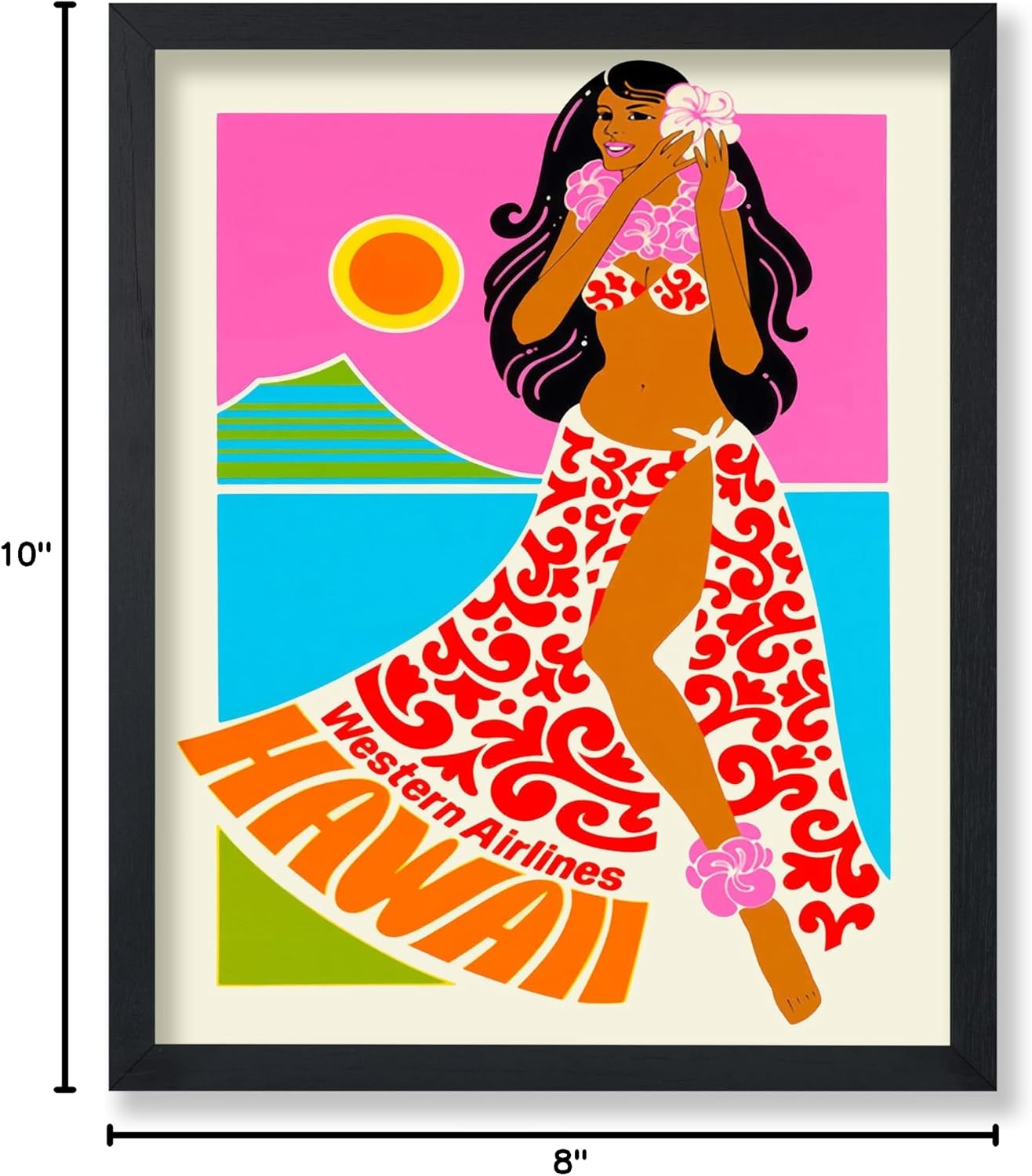 Poster Master Vintage Travel Poster - Retro Hawaii Print - Hula Dancer Art - Western Airlines Art - Gift for Him, Her, Travel Lover - Decor for Bedroom, Ocean or Beach House - 8x10 UNFRAMED Wall Art