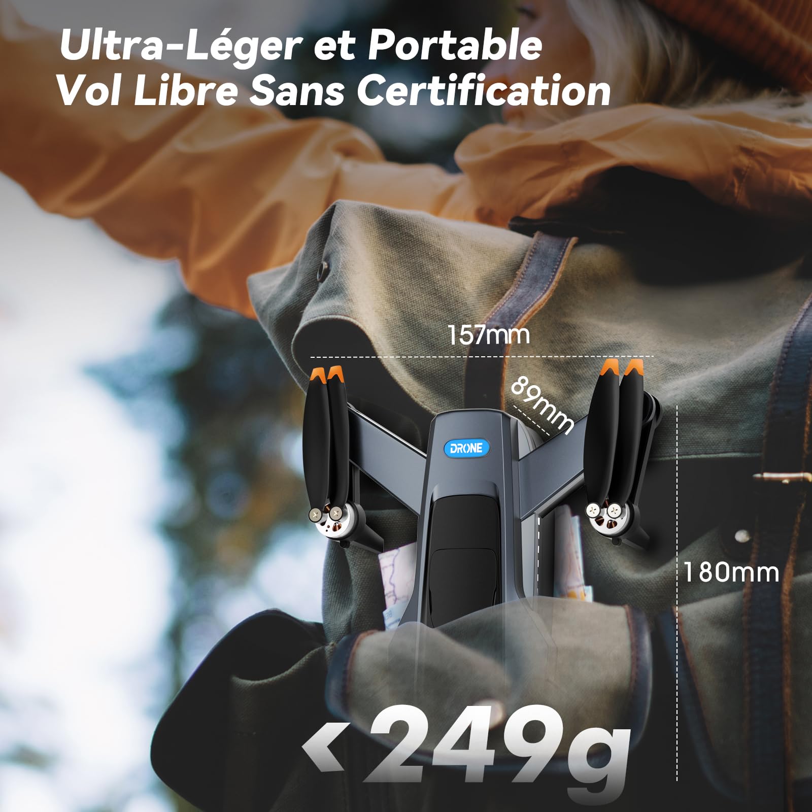 Drone avec Camera 4K Professionnel pour Adultes, GPS Drone pour Adultes, 54 Min de Vol, Résistant au Vent, Moteur Brushless, Suivi Auto, Retour Auto, Wi-Fi 5G, Léger<249g avec 3 Batteries(Noir)（Moyen）