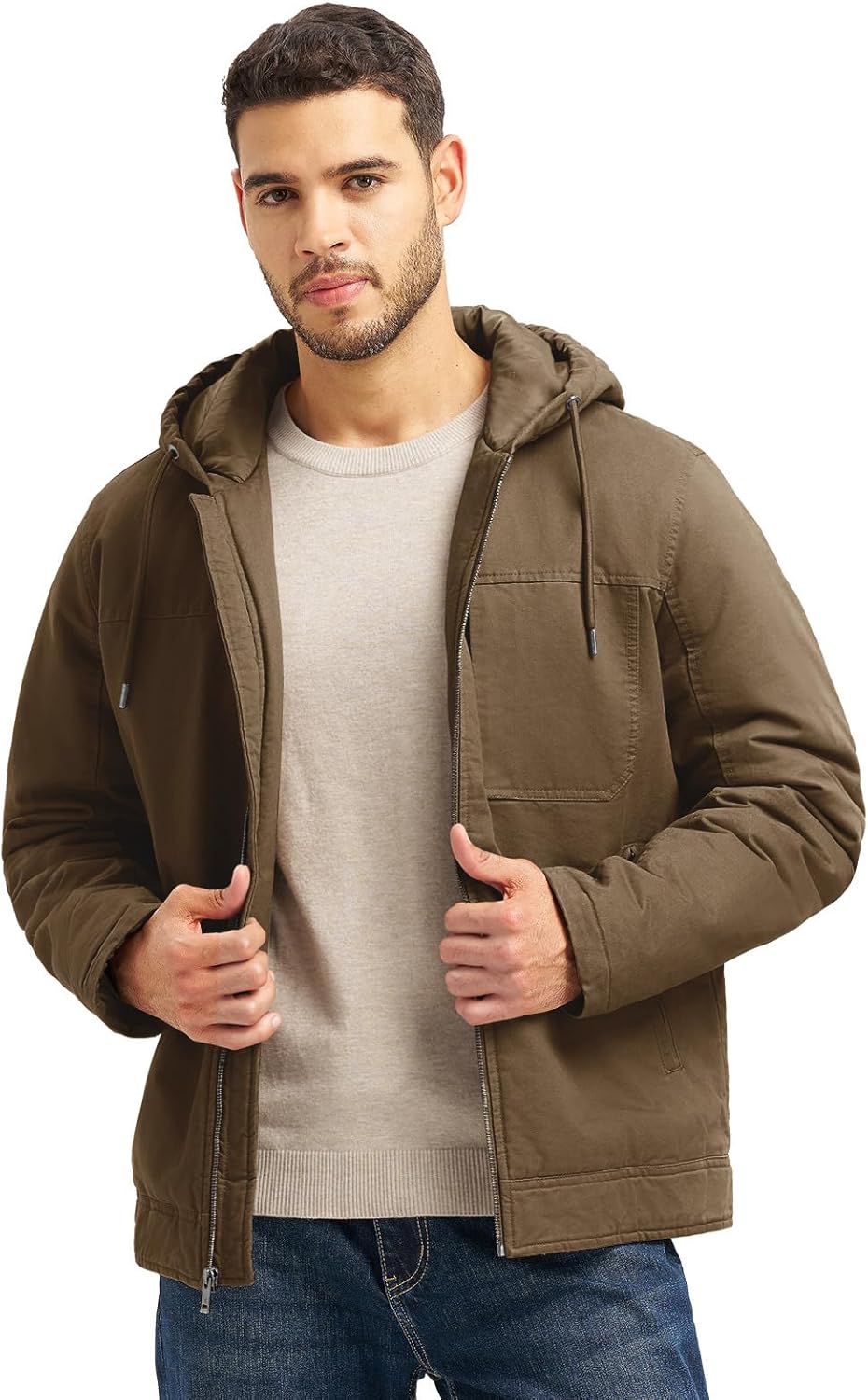 TBMPOY Men's Winter Work Jackets Hooded Quilted Lined Workwear Utility 4 Pockets Cotton warm Active Coats - Image 2