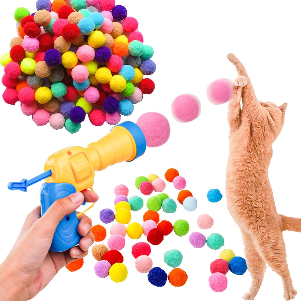 Cat Ball Toy Launcher Gun, 50Pcs Cat Balls with 1 Gun Toy, Cat Toys for