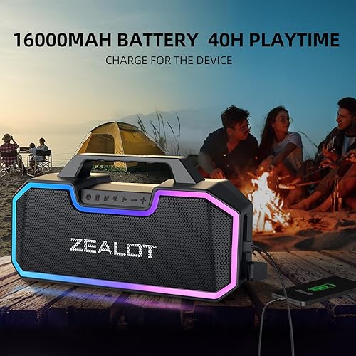 Miniatura 3 de ZEALOT Altavoz Bluetooth, altavoces inalámbricos de 80 W con doble emparejamiento, altavoz impermeable IPX7 con batería grande de 16,000 mAh, tiempo