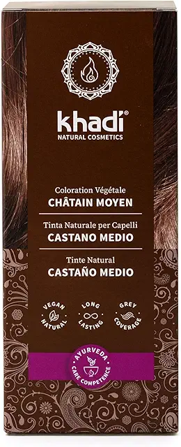 Tinte Vegetal Khadi Castaño Medio - Barros para Teñir el Pelo - 100% Natural