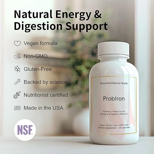 Miniatura 3 de Nourished Natural Health ProbIron - Suplemento probiótico + hierro para mujer potenciado con vitamina C y cobre, fórmula vegana para energía y